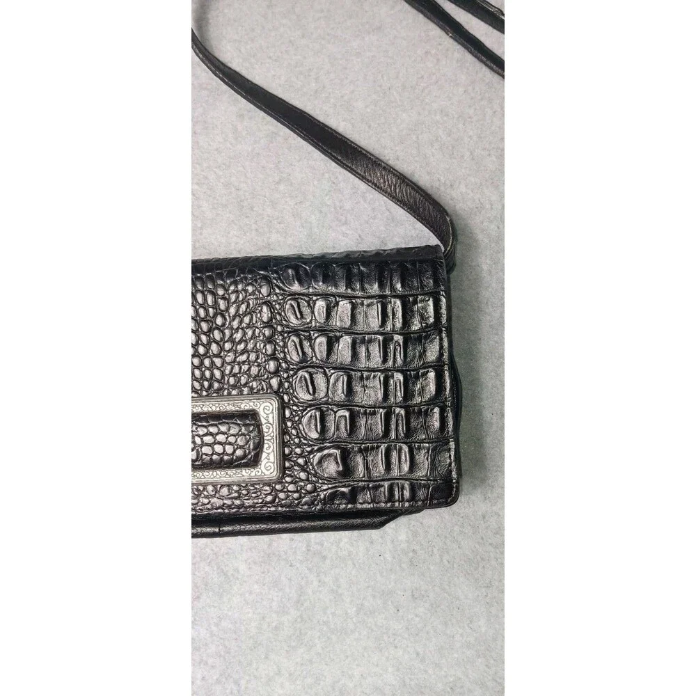 Brighton Black Croc Embossed Leather Crossbody Organizer Purse Silver Hardware - Picture 6 of 14